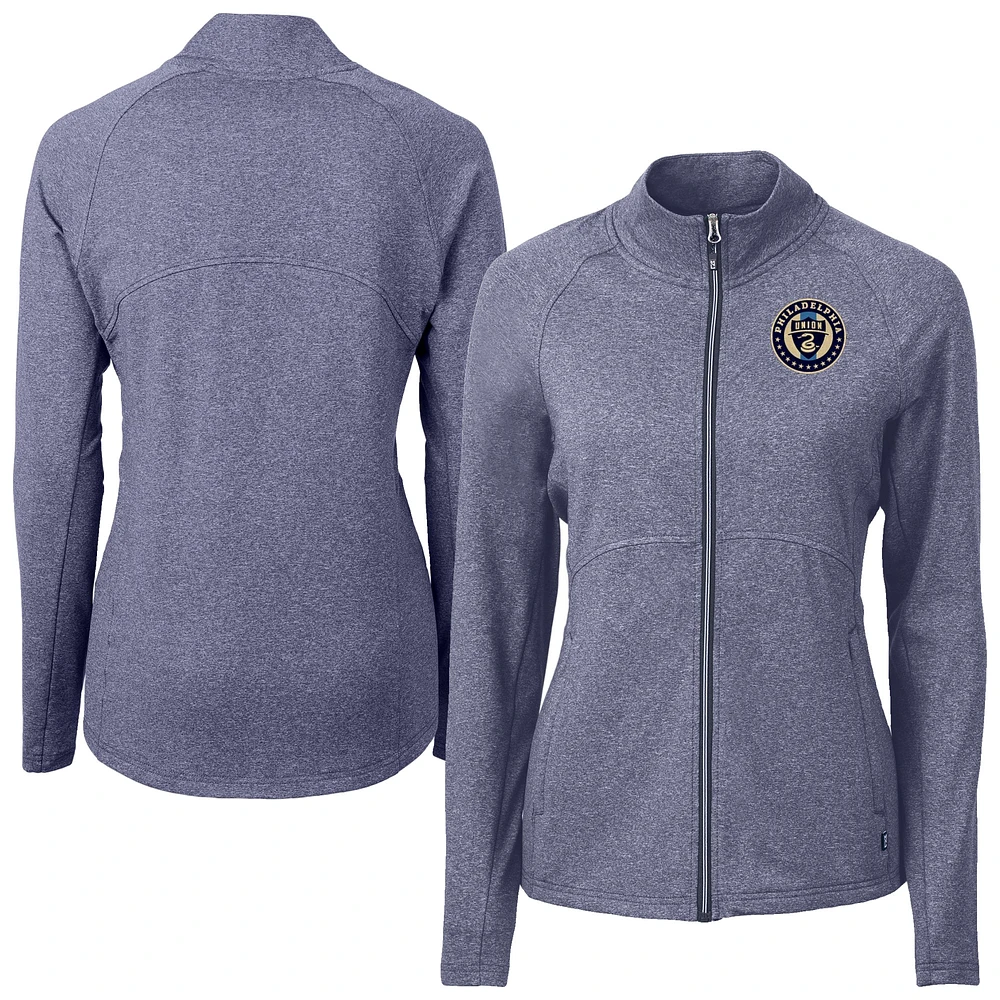 Women's Cutter & Buck Heather Navy Philadelphia Union Adapt Eco Knit Hybrid Recycled Raglan Full-Zip Jacket