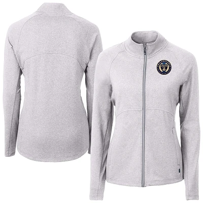 Women's Cutter & Buck Heather Gray Philadelphia Union Adapt Eco Knit Hybrid Recycled Raglan Full-Zip Jacket