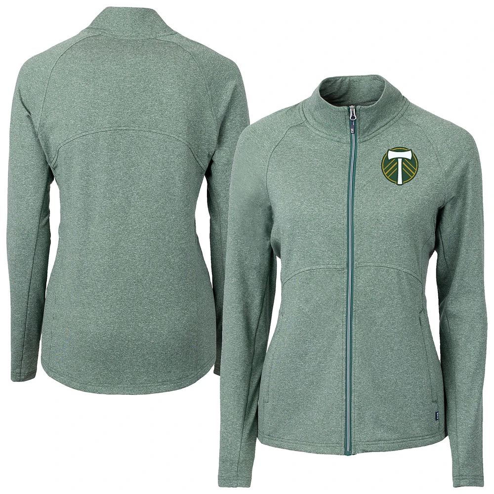 Women's Cutter & Buck Heather Green Portland Timbers Adapt Eco Knit Hybrid Recycled Raglan Full-Zip Jacket