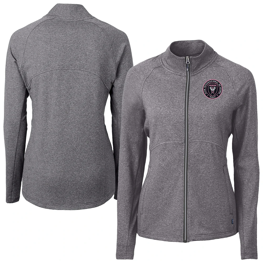Women's Cutter & Buck Heather Black Inter Miami CF Adapt Eco Knit Hybrid Recycled Raglan Full-Zip Jacket