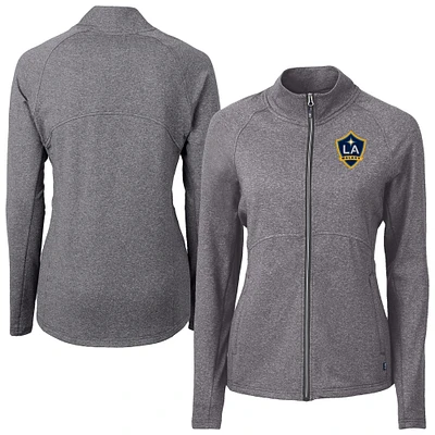 Women's Cutter & Buck Heather LA Galaxy Adapt Eco Knit Hybrid Recycled Raglan Full-Zip Jacket