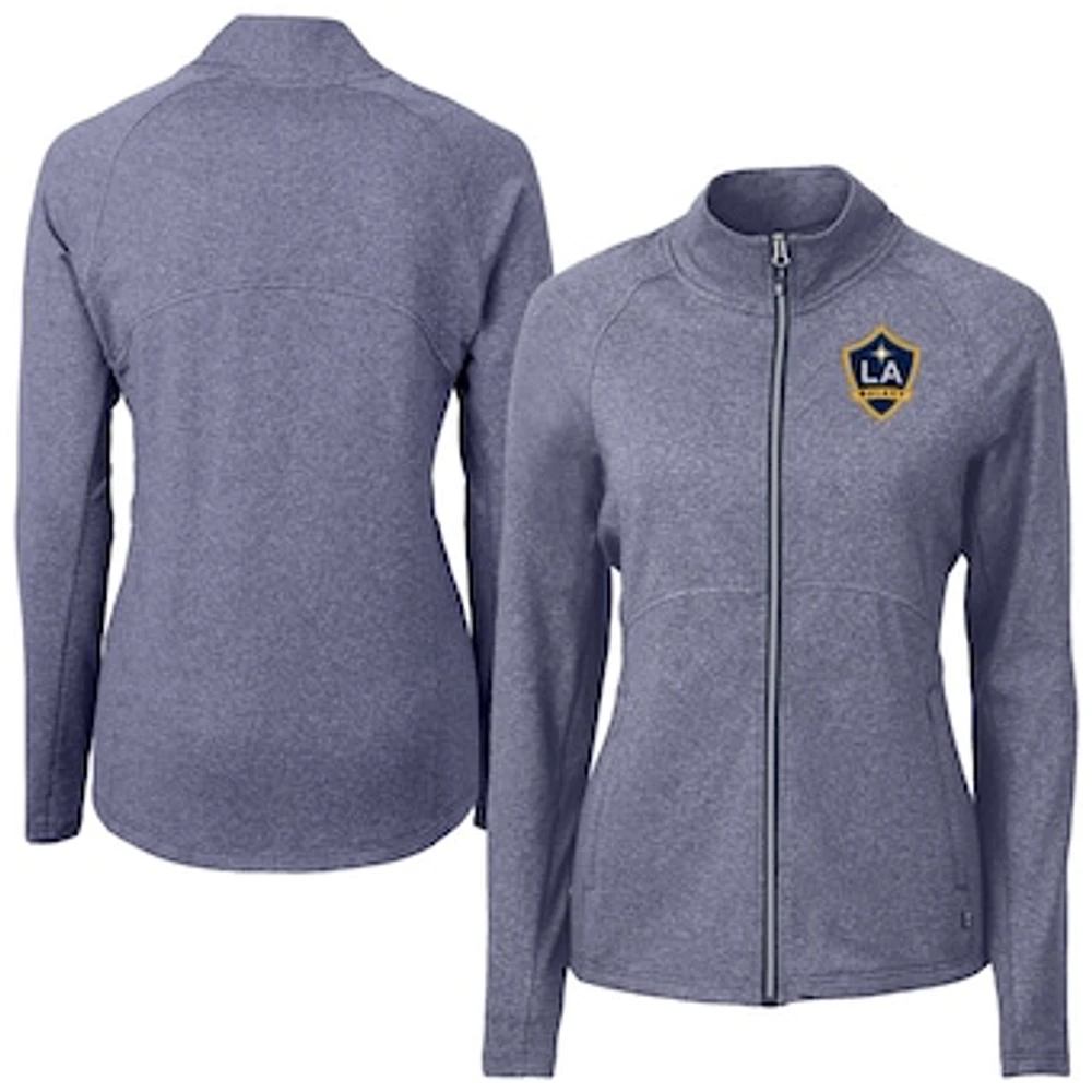 Women's Cutter & Buck Heather Navy LA Galaxy Adapt Eco Knit Hybrid Recycled Raglan Full-Zip Jacket