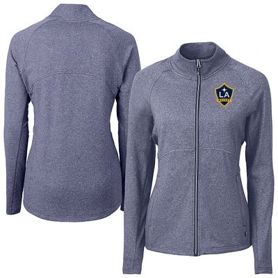 Women's Cutter & Buck Heather Navy LA Galaxy Adapt Eco Knit Hybrid Recycled Raglan Full-Zip Jacket