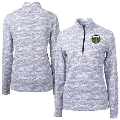 Women's Cutter & Buck Charcoal Portland Timbers Traverse Stretch Eco Camo Print Quarter-Zip Pullover Top