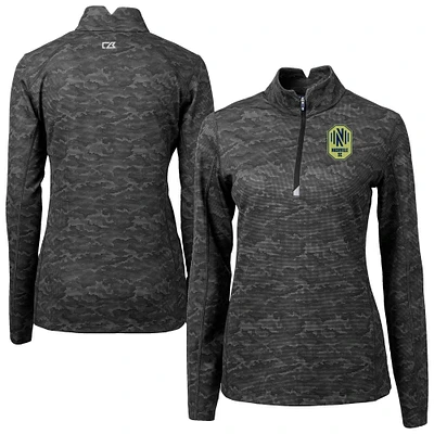 Women's Cutter & Buck Black Nashville SC Traverse Stretch Eco Camo Print Quarter-Zip Pullover Top
