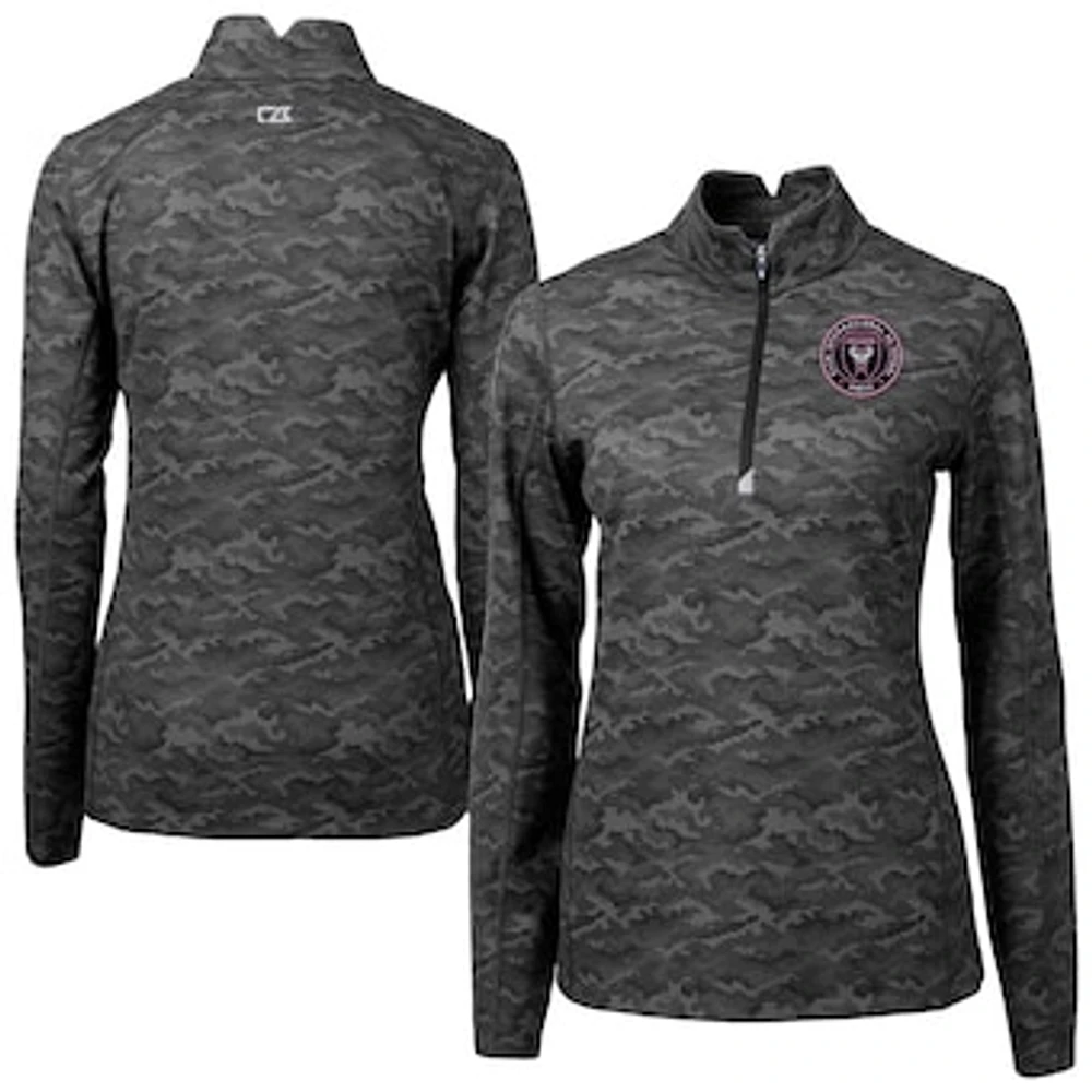 Women's Cutter & Buck Black Inter Miami CF Traverse Stretch Eco Camo Print Quarter-Zip Pullover Top