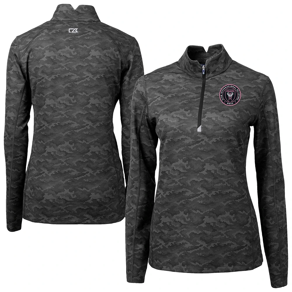Women's Cutter & Buck Black Inter Miami CF Traverse Stretch Eco Camo Print Quarter-Zip Pullover Top