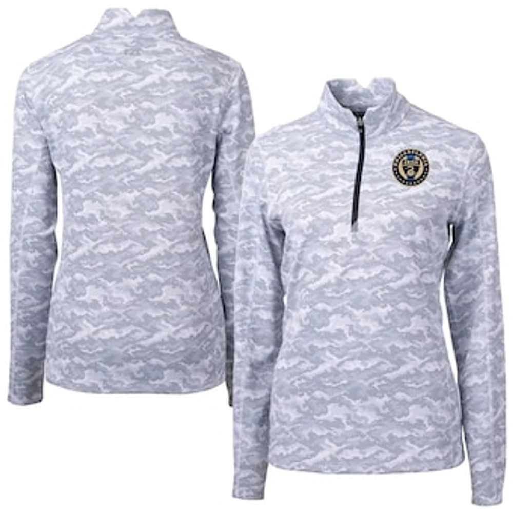 Women's Cutter & Buck Charcoal Philadelphia Union Traverse Stretch Eco Camo Print Quarter-Zip Pullover Top