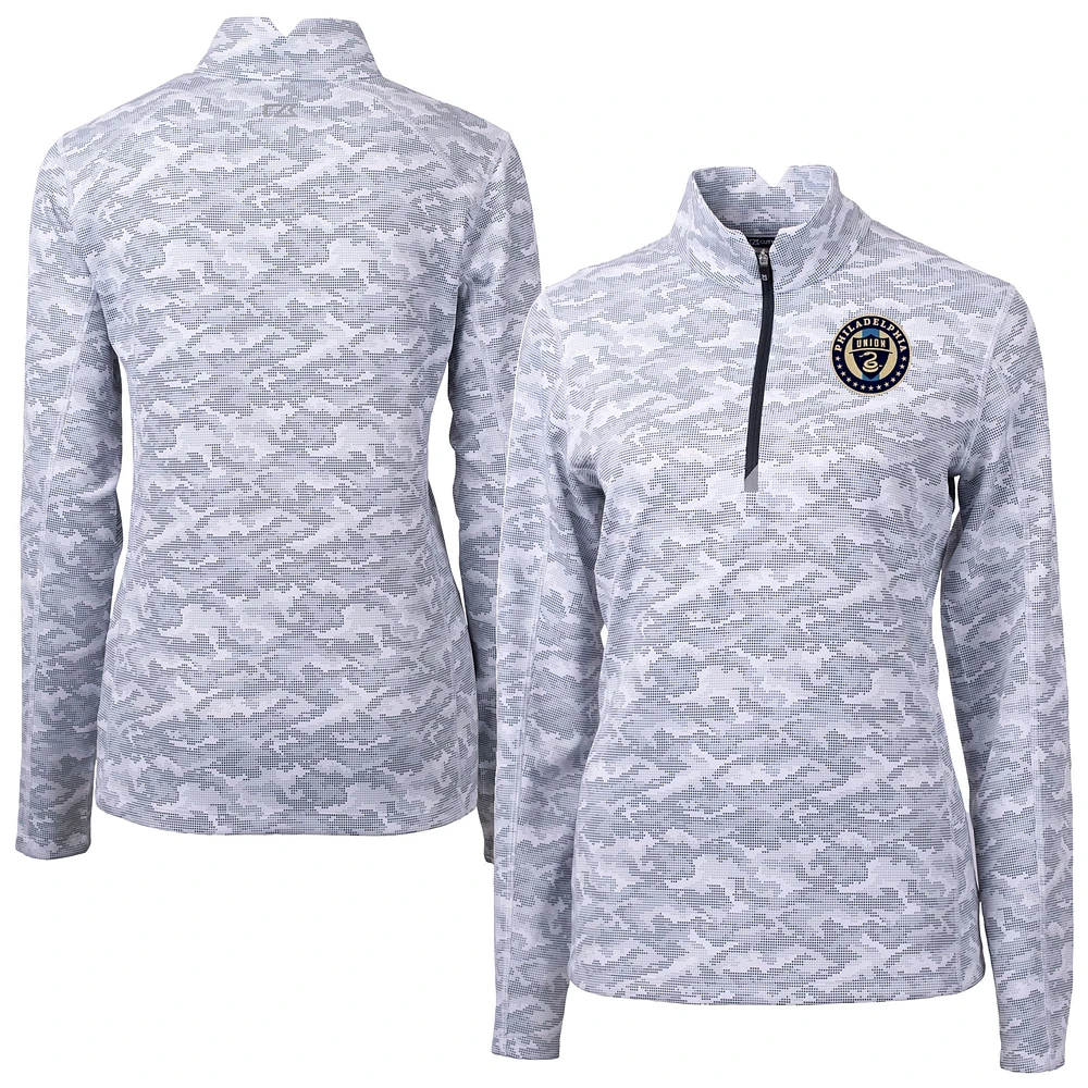 Women's Cutter & Buck Charcoal Philadelphia Union Traverse Stretch Eco Camo Print Quarter-Zip Pullover Top