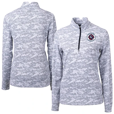 Women's Cutter & Buck Charcoal New England Revolution Traverse Stretch Eco Camo Print Quarter-Zip Pullover Top
