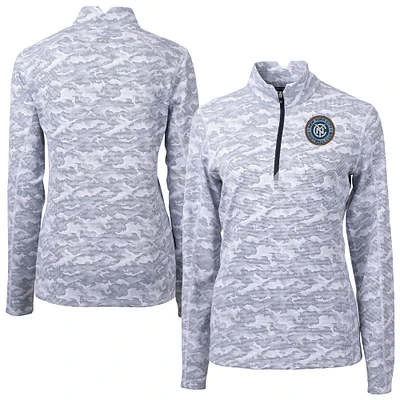 Women's Cutter & Buck Charcoal New York City FC Traverse Stretch Eco Camo Print Quarter-Zip Pullover Top
