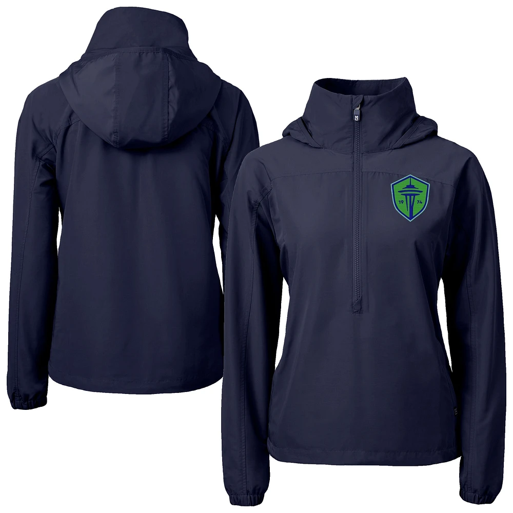 Women's Cutter & Buck Navy Seattle Sounders FC Charter Eco Recycled Full-Zip Anorak Jacket
