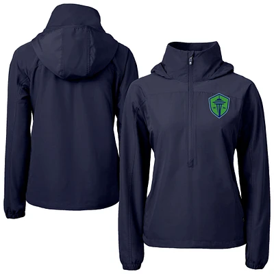 Women's Cutter & Buck Navy Seattle Sounders FC Charter Eco Recycled Full-Zip Anorak Jacket