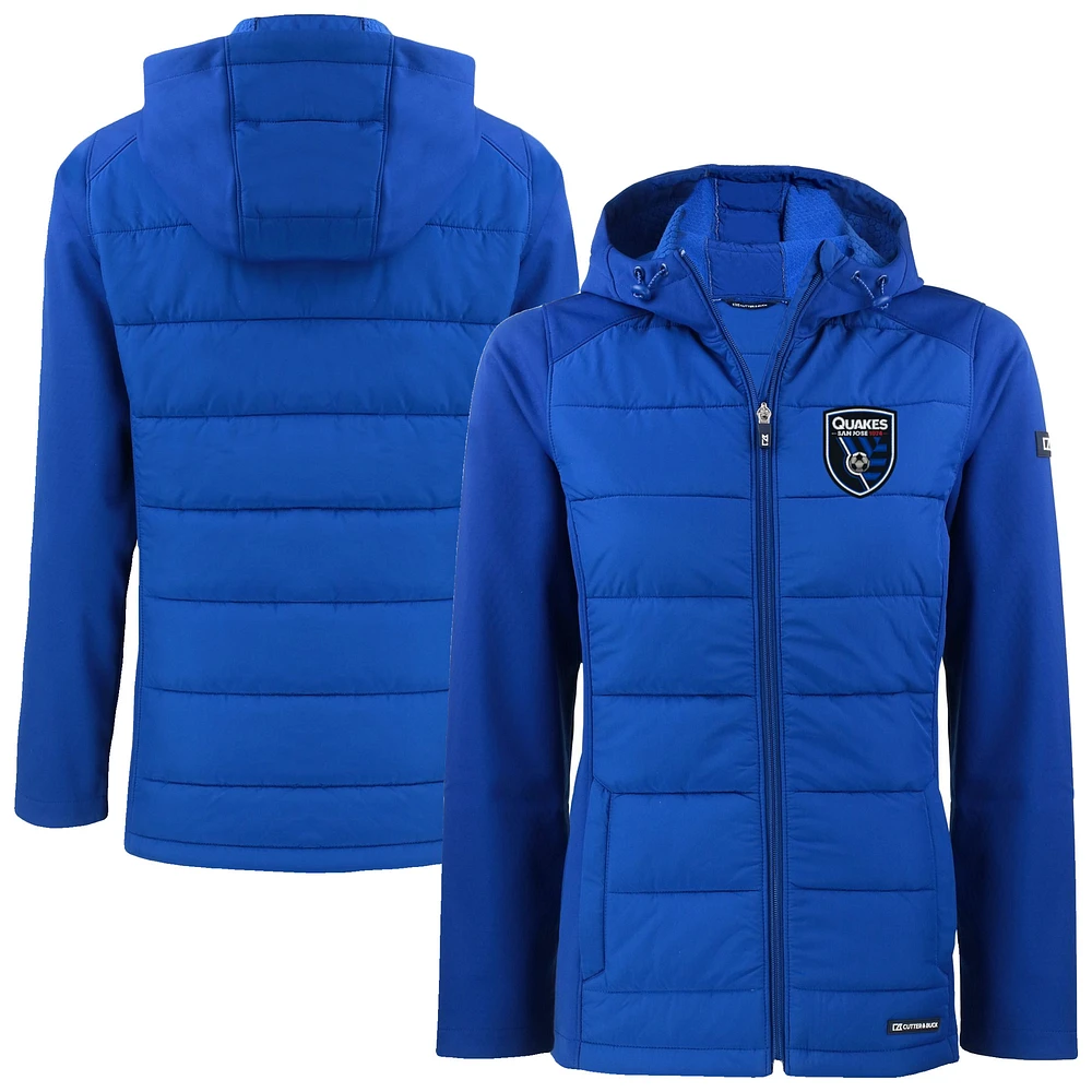 Women's Cutter & Buck San Jose Earthquakes Evoke Hybrid Eco Softshell Recycled Full Zip Hooded Jacket