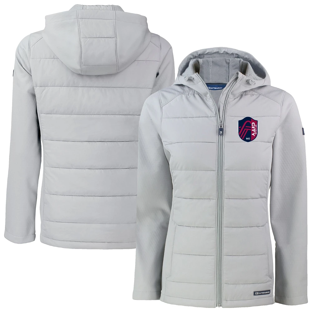 Women's Cutter & Buck Gray St. Louis City SC Evoke Hybrid Eco Softshell Recycled Full Zip Hooded Jacket