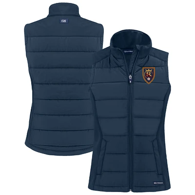 Women's Cutter & Buck Navy Real Salt Lake Evoke Hybrid Eco Softshell Recycled Full-Zip Vest