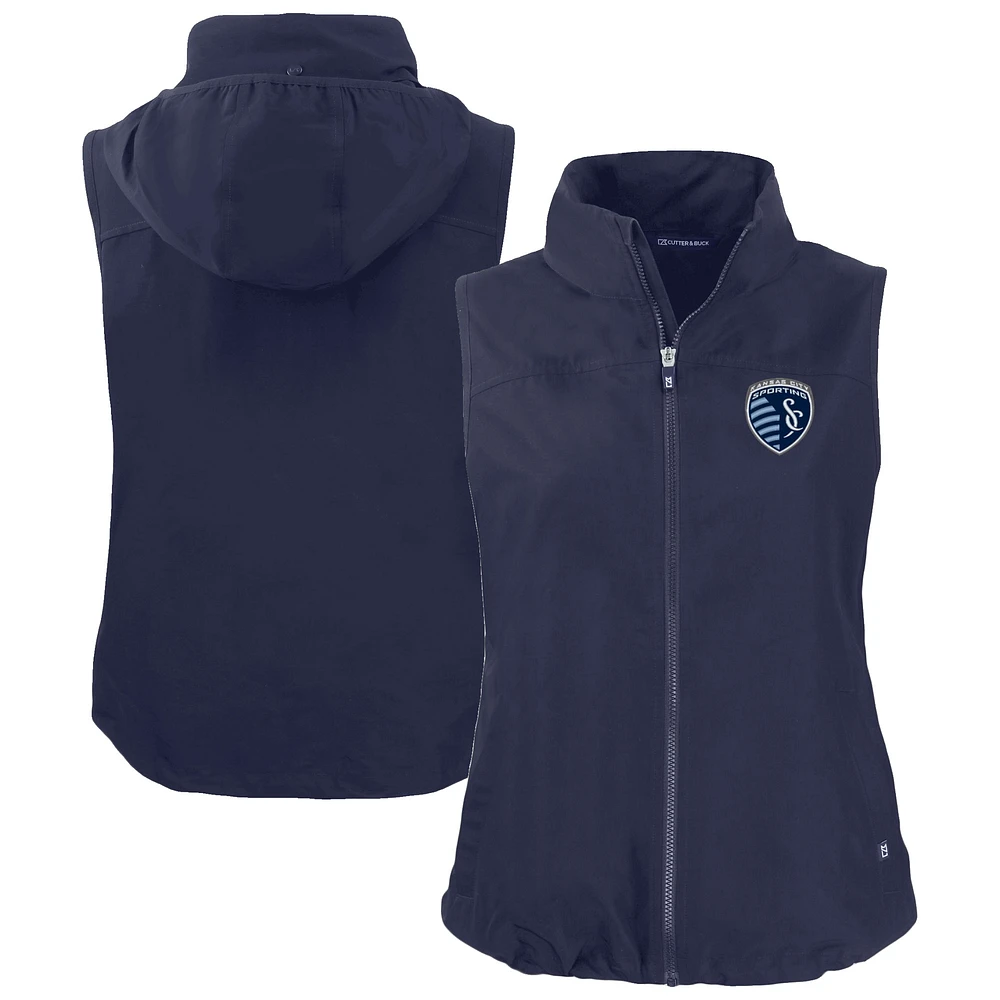 Women's Cutter & Buck Navy Sporting Kansas City Charter Eco Recycled Full-Zip Vest