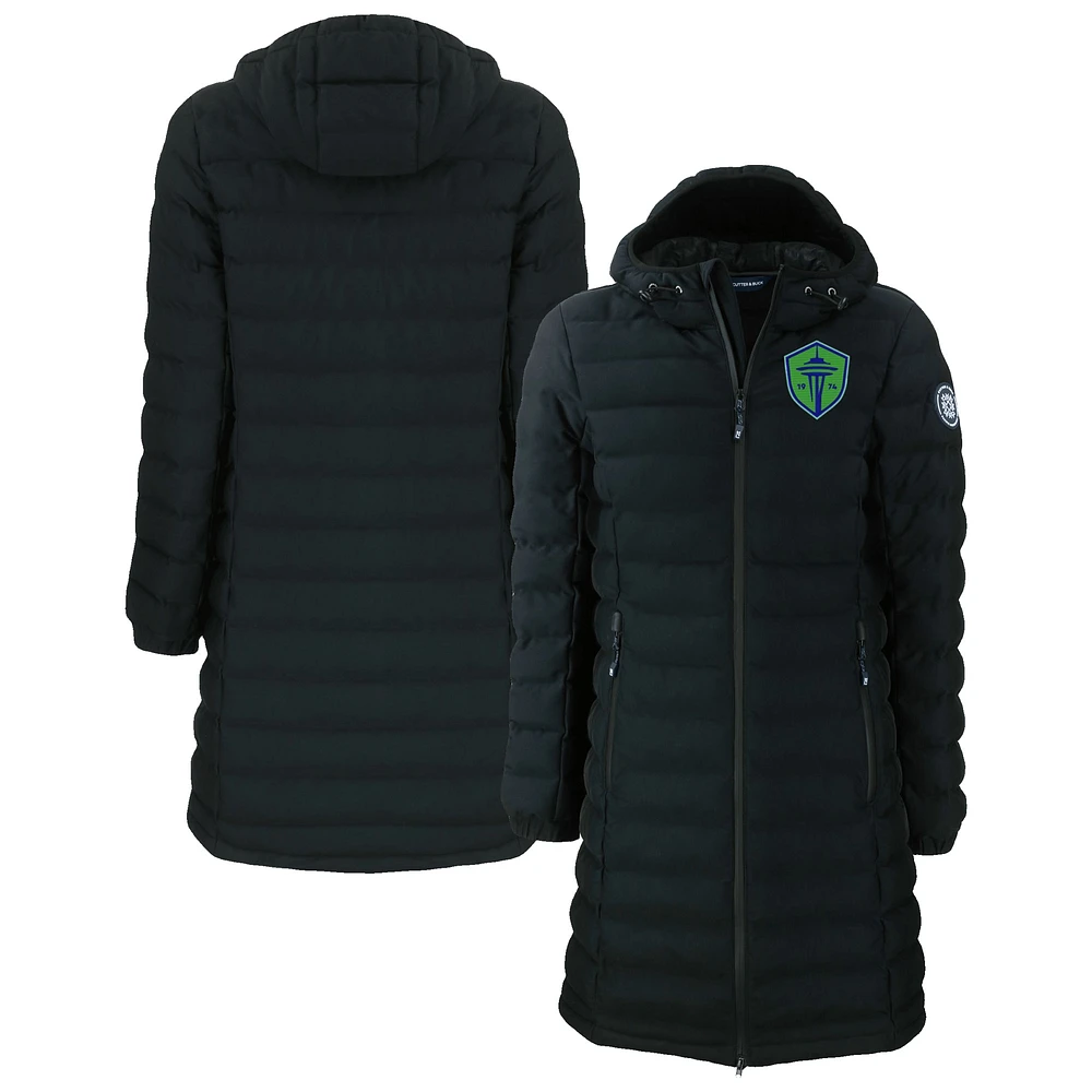 Women's Cutter & Buck Black Seattle Sounders FC Mission Ridge Repreve Eco Insulated Long Full-Zip Puffer Jacket