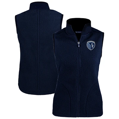 Women's Cutter & Buck Navy Sporting Kansas City Cascade Eco Fleece Vest
