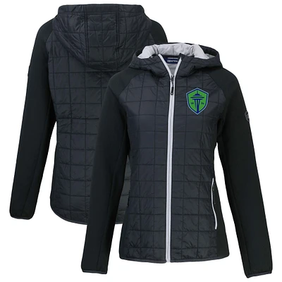 Women's Cutter & Buck Black Seattle Sounders FC Rainier Primaloft Eco Raglan Full-Zip Hybrid Hooded Jacket