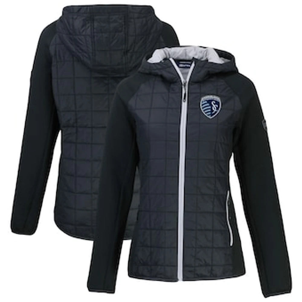 Women's Cutter & Buck Black Sporting Kansas City Rainier Primaloft Eco Raglan Full-Zip Hybrid Hooded Jacket