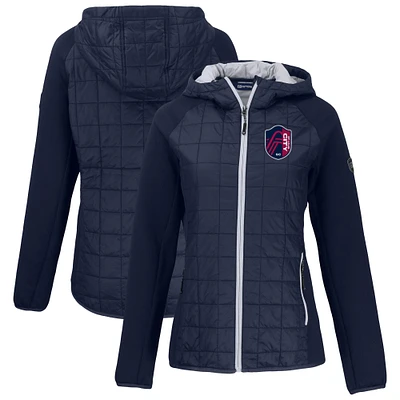 Women's Cutter & Buck Navy St. Louis City SC Rainier Primaloft Eco Raglan Full-Zip Hybrid Hooded Jacket