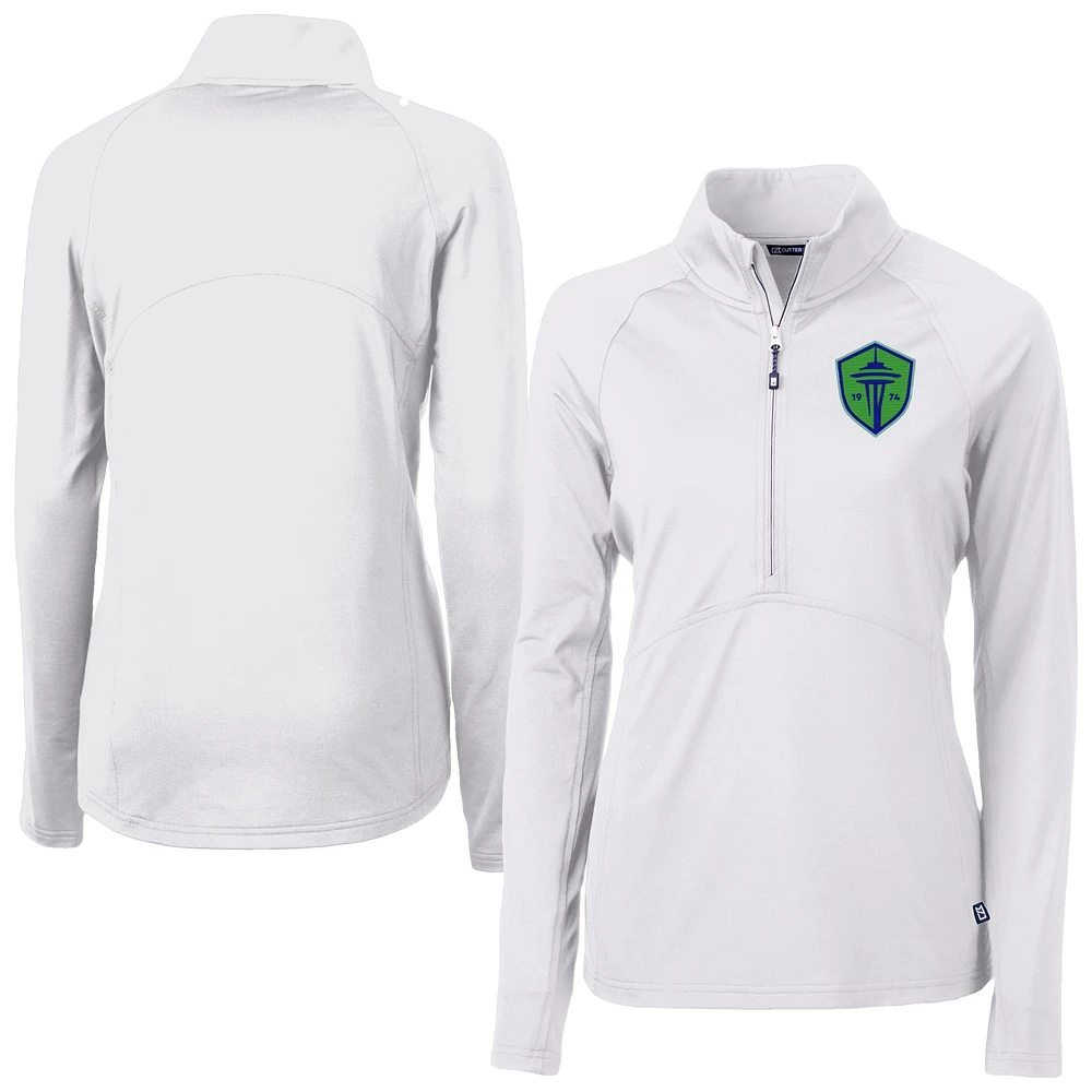 Women's Cutter & Buck Seattle Sounders FC Adapt Eco Knit Stretch Recycled Half-Zip Top