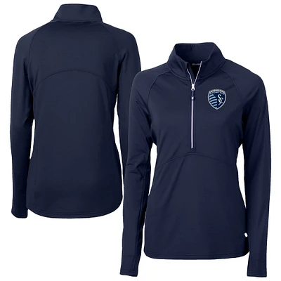 Women's Cutter & Buck Navy Sporting Kansas City Adapt Eco Knit Stretch Recycled Half-Zip Top