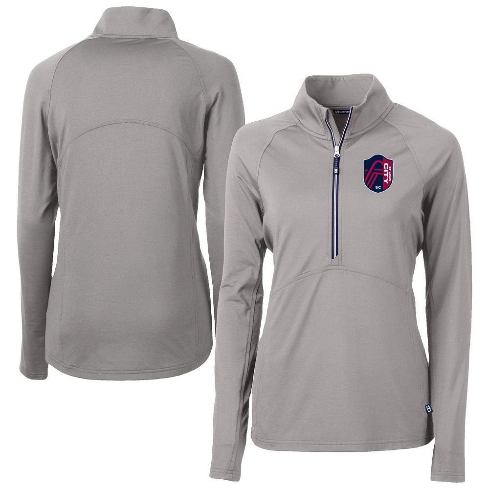 Women's Cutter & Buck Gray St. Louis City SC Adapt Eco Knit Stretch Recycled Half-Zip Top