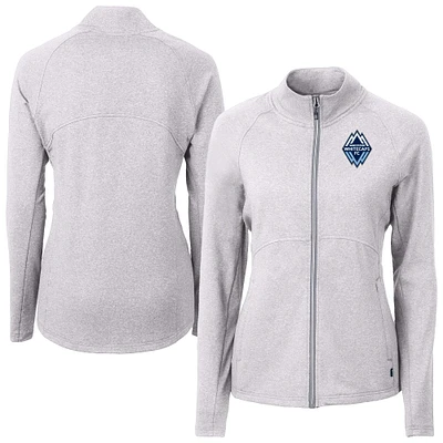 Women's Cutter & Buck Heather Gray Vancouver Whitecaps FC Adapt Eco Knit Hybrid Recycled Raglan Full-Zip Jacket