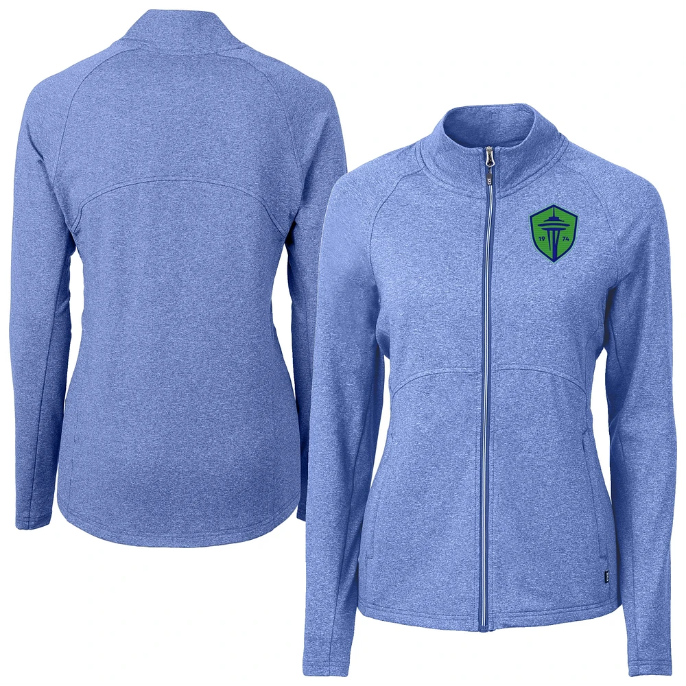 Women's Cutter & Buck Heather Seattle Sounders FC Adapt Eco Knit Hybrid Recycled Raglan Full-Zip Jacket