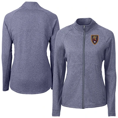 Women's Cutter & Buck Heather Navy Real Salt Lake Adapt Eco Knit Hybrid Recycled Raglan Full-Zip Jacket