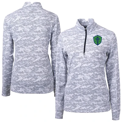 Women's Cutter & Buck Heather Black Seattle Sounders FC Traverse Stretch Eco Camo Print Quarter-Zip Pullover Top