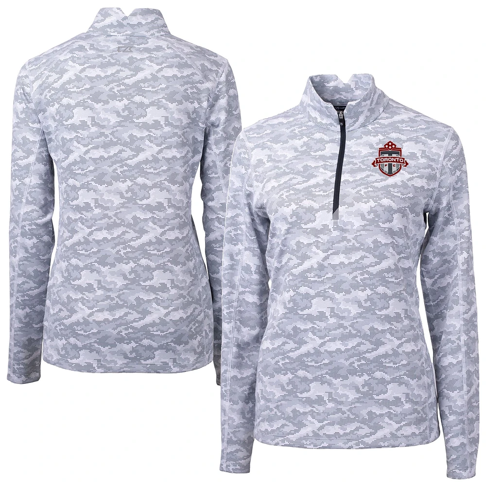 Women's Cutter & Buck Heather Black Toronto FC Traverse Stretch Eco Camo Print Quarter-Zip Pullover Top