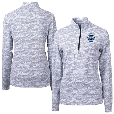 Women's Cutter & Buck Heather Black Vancouver Whitecaps FC Traverse Stretch Eco Camo Print Quarter-Zip Pullover Top