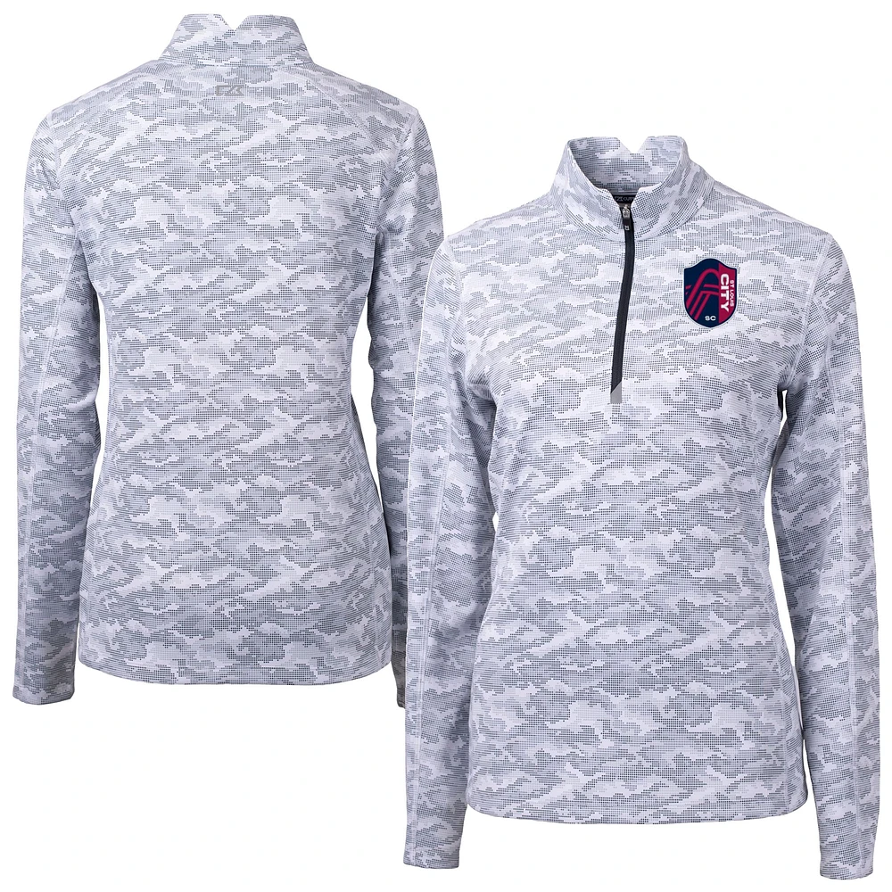 Women's Cutter & Buck Heather Black St. Louis City SC Traverse Stretch Eco Camo Print Quarter-Zip Pullover Top