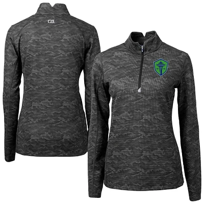 Women's Cutter & Buck Black Seattle Sounders FC Traverse Stretch Eco Camo Print Quarter-Zip Pullover Top