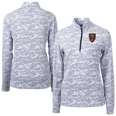 Women's Cutter & Buck Heather Black Real Salt Lake Traverse Stretch Eco Camo Print Quarter-Zip Pullover Top