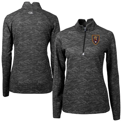 Women's Cutter & Buck Black Real Salt Lake Traverse Stretch Eco Camo Print Quarter-Zip Pullover Top