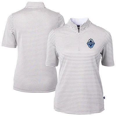 Women's Cutter & Buck Gray Vancouver Whitecaps FC Virtue Eco Pique Stripe Recycled Quarter-Zip Top