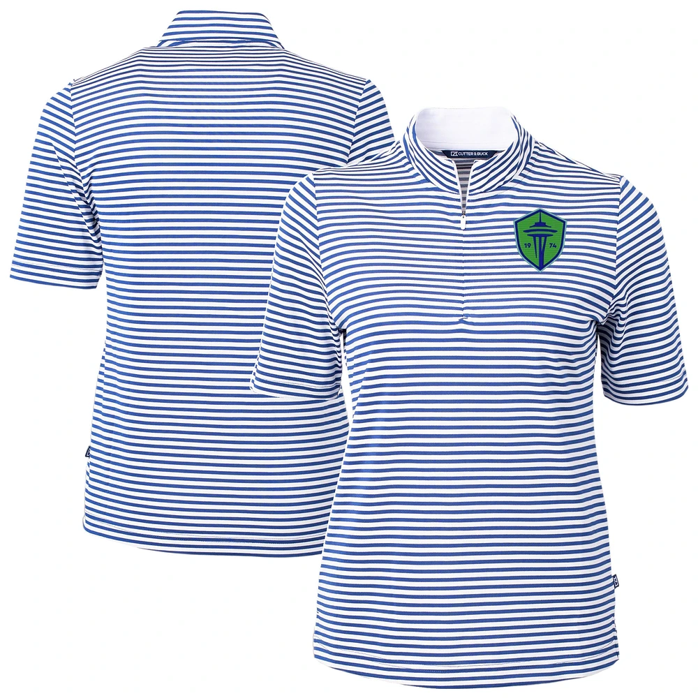 Women's Cutter & Buck Seattle Sounders FC Virtue Eco Pique Stripe Recycled Quarter-Zip Top