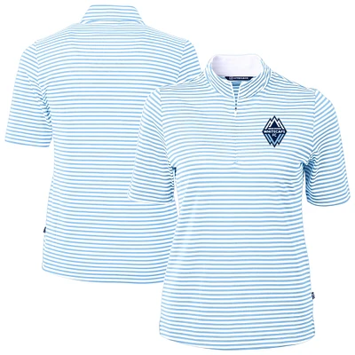 Women's Cutter & Buck Powder Blue Vancouver Whitecaps FC Virtue Eco Pique Stripe Recycled Quarter-Zip Top