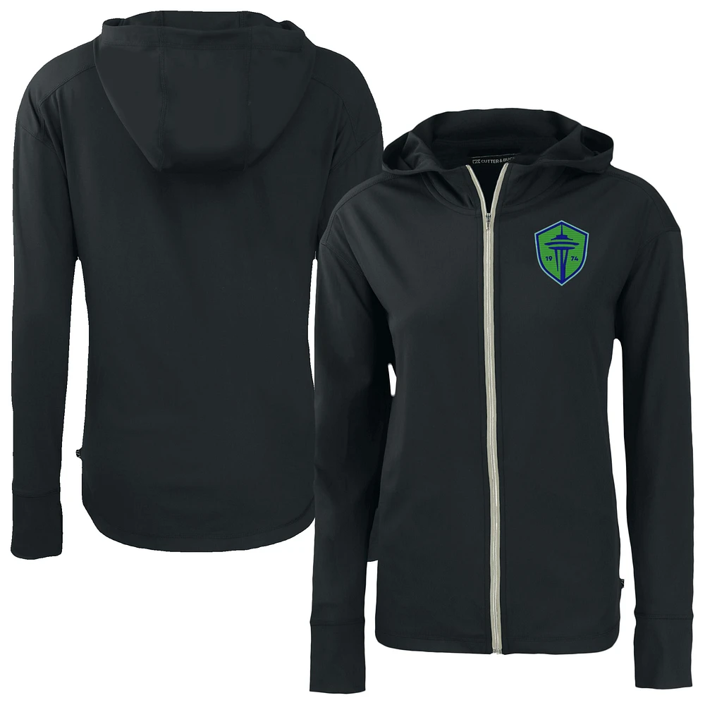 Women's Cutter & Buck Black Seattle Sounders FC Daybreak Eco Recycled Full-Zip Hoodie
