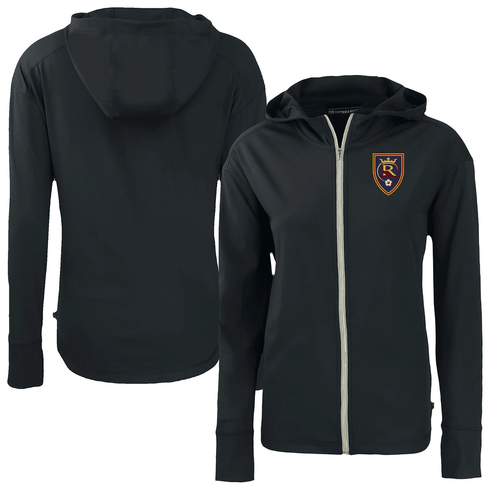 Women's Cutter & Buck Black Real Salt Lake Daybreak Eco Recycled Full-Zip Hoodie
