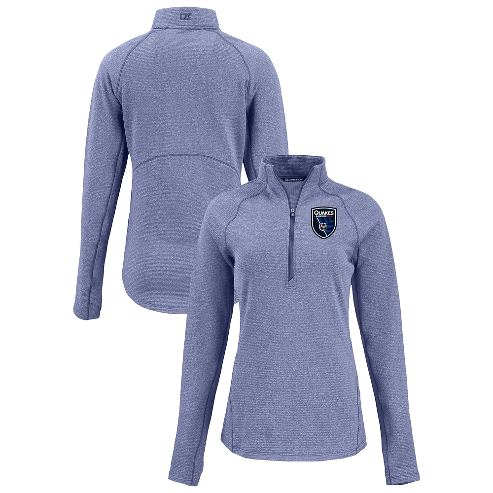 Women's Cutter & Buck Heather San Jose Earthquakes Peshastin Eco Fleece Recycled Half-Zip Pullover Top