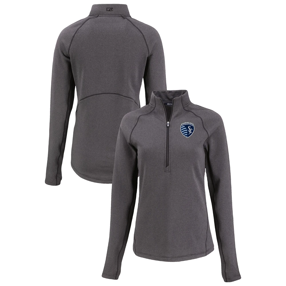 Women's Cutter & Buck Heather Sporting Kansas City Peshastin Eco Fleece Recycled Half-Zip Pullover Top