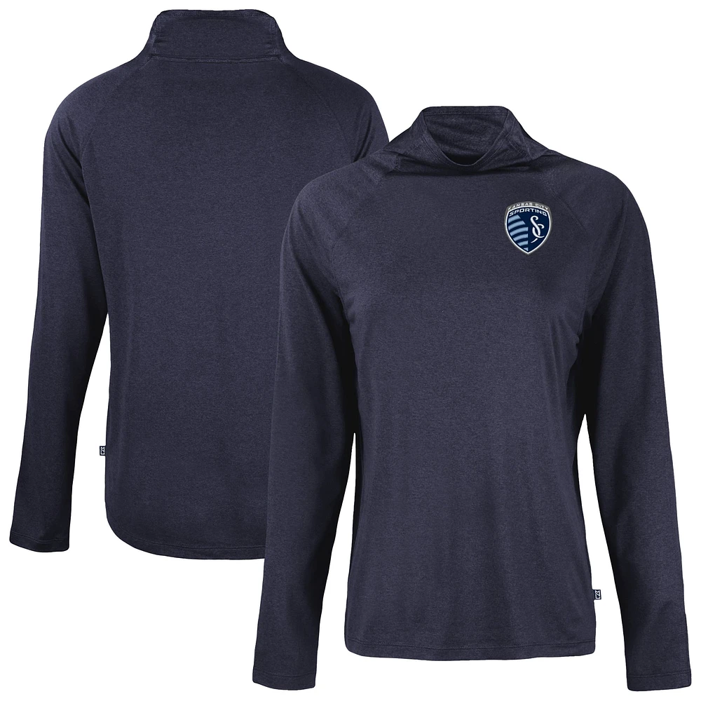 Women's Cutter & Buck Navy Sporting Kansas City Coastline Epic Comfort Eco Recycled Funnel-Neck Top