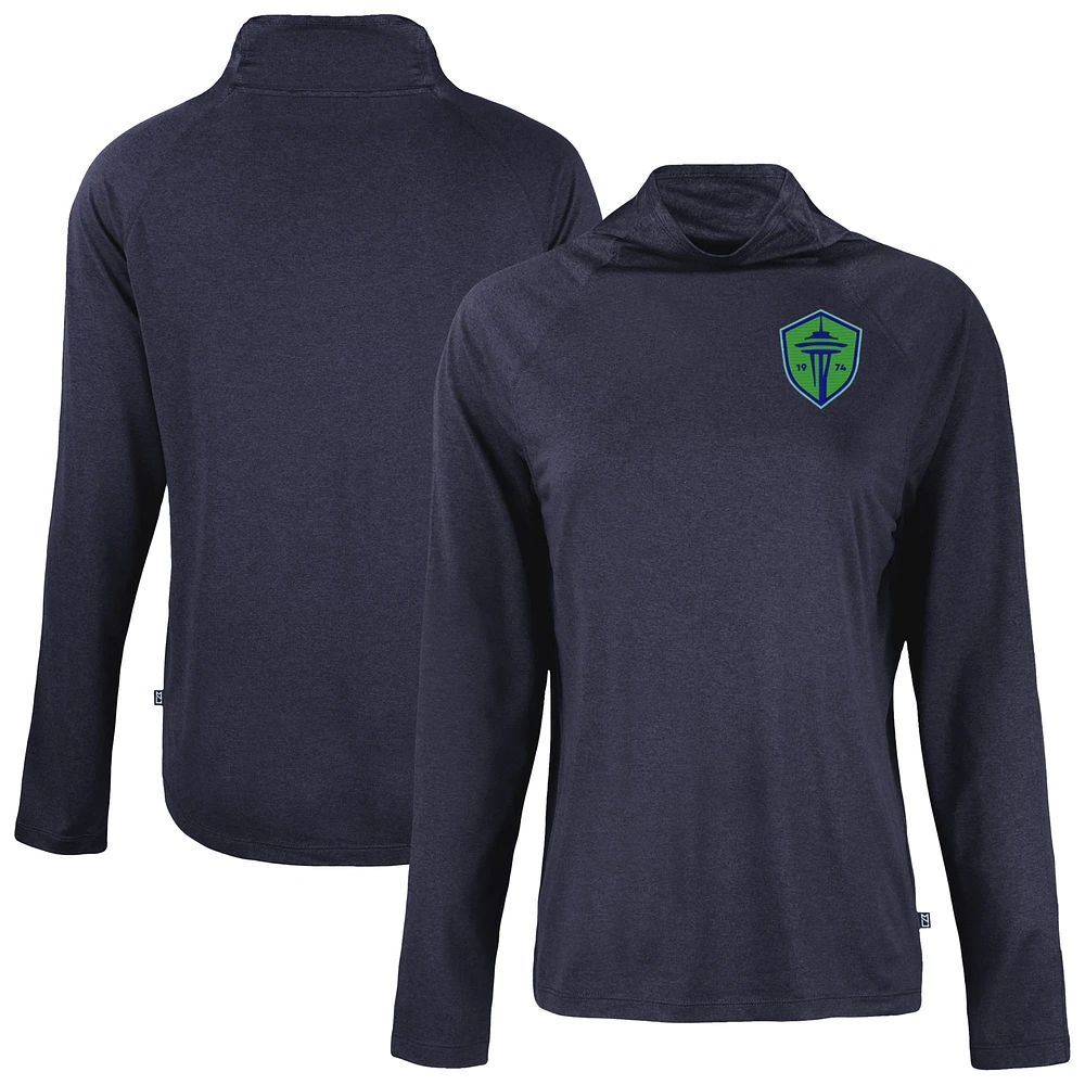 Women's Cutter & Buck Navy Seattle Sounders FC Coastline Epic Comfort Eco Recycled Funnel-Neck Top