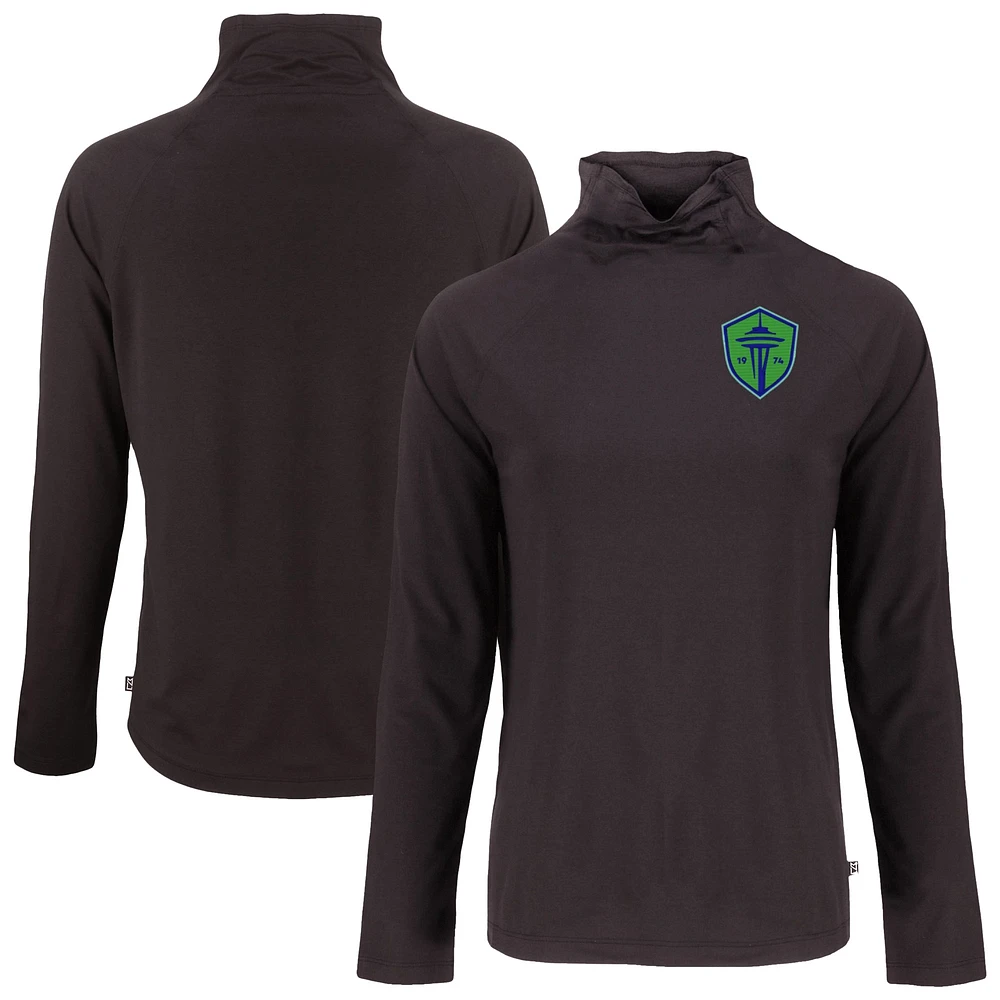Women's Cutter & Buck Black Seattle Sounders FC Coastline Epic Comfort Eco Recycled Funnel-Neck Top