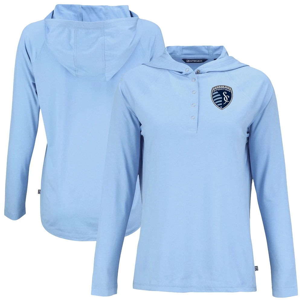 Women's Cutter & Buck Powder Blue Sporting Kansas City Coastline Epic Comfort Eco Recycled Quarter-Snap Raglan Hoodie Top